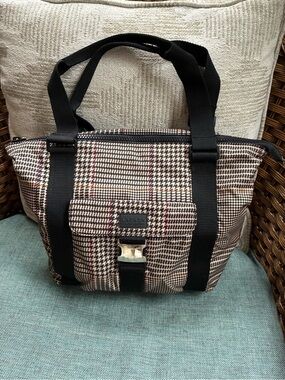 Ralph Lauren Black, Cream & Brown Houndstooth Tote with Silver Hardware